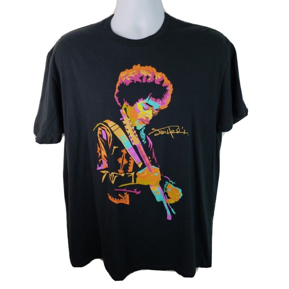 Official Jimmy Hendrix Rock Guitar Legend Colorful Black Tshirt Size XXL